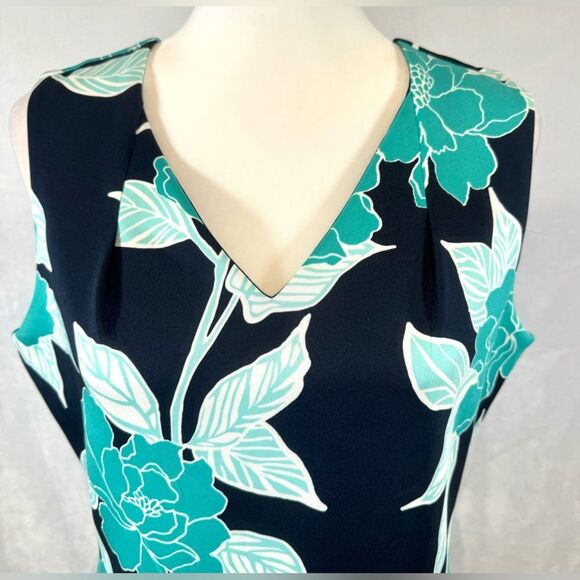 Enfocus Studio navy and aqua floral pleated sheath dress size 14 - Picture 3 of 7